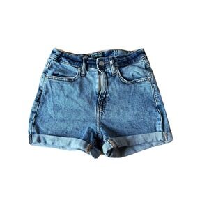 wild fable womens cuffed shorts size 0/25 R high rise blue denim zip up BP
